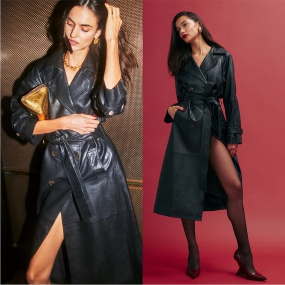 Reformation Veda Ashland Leather Trench Black